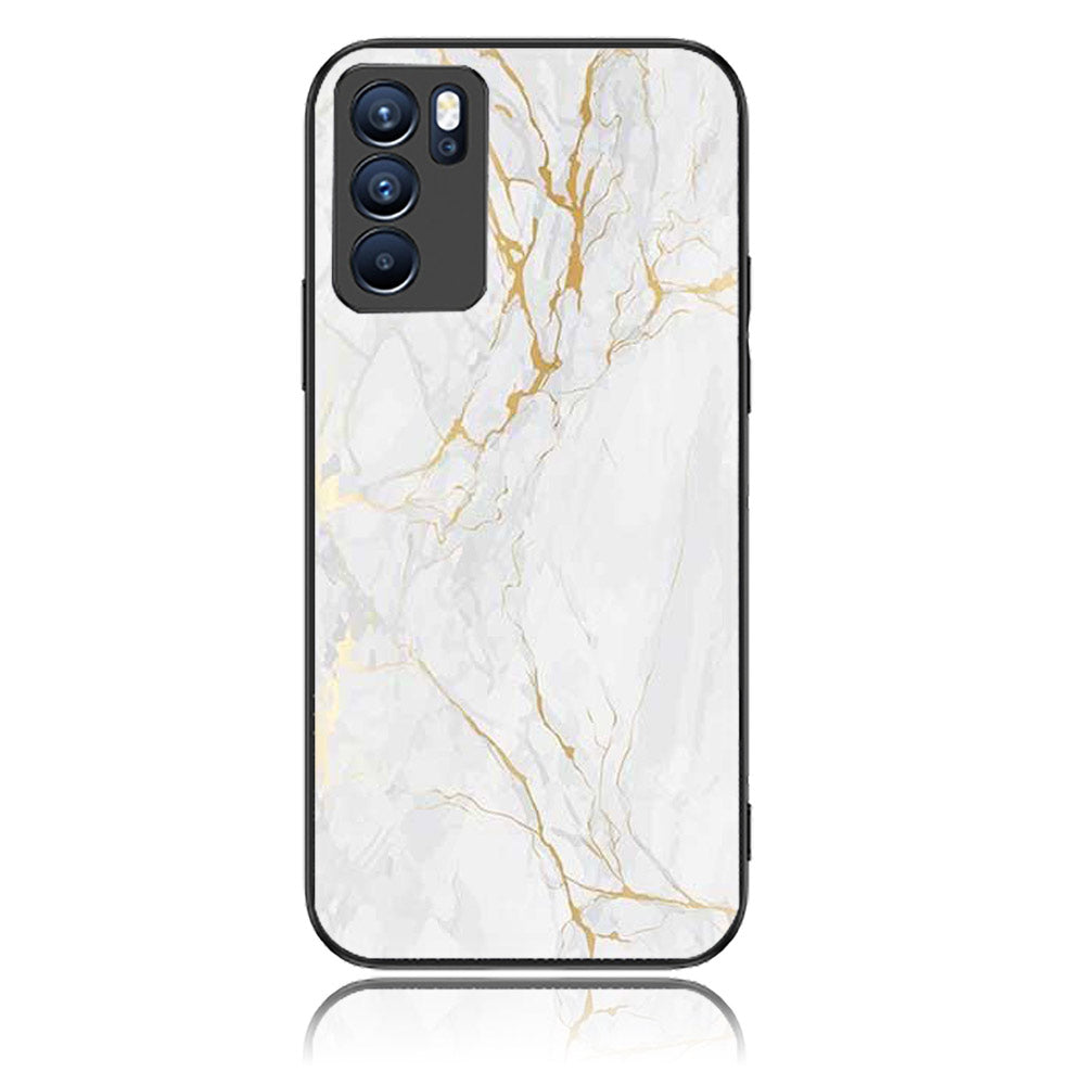 Oppo Reno 6 - White Marble Series - Premium Printed Glass soft Bumper shock Proof Case