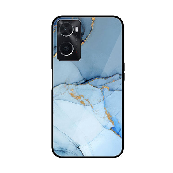 Oppo A36 Blue Marble Series   Design 3 Premium Printed Glass soft Bumper shock Proof Case  CS-20096