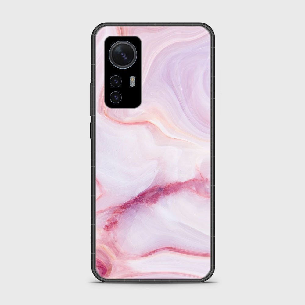Xiaomi 12X Pink Marble Series  Premium Printed Glass soft Bumper shock Proof Case