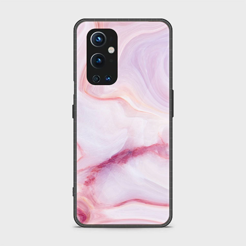 OnePlus 9 Pro- Pink  Marble Series - Premium Printed Glass soft Bumper shock Proof Case