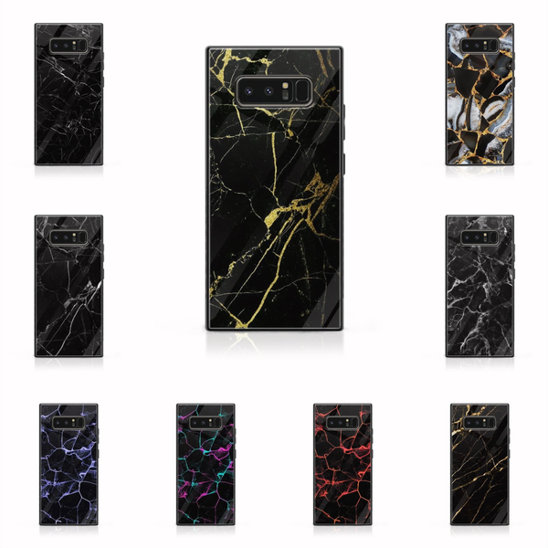 Galaxy Note 8 - Black Marble Series - Premium Printed Glass soft Bumper shock Proof Case