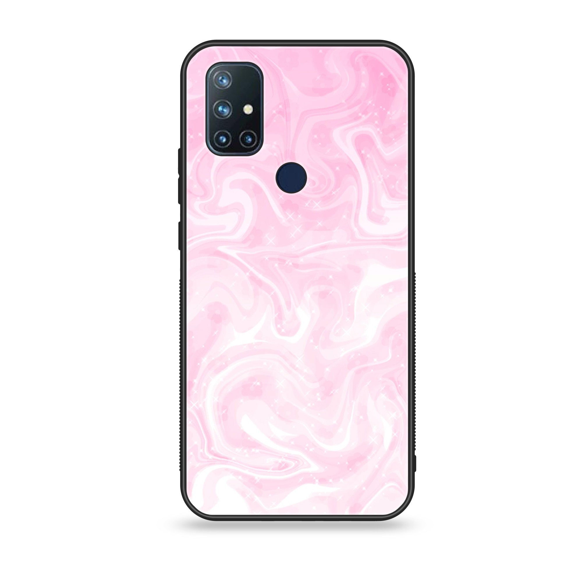 OnePlus Nord N10- Pink Marble Series - Premium Printed Glass soft Bumper shock Proof Case