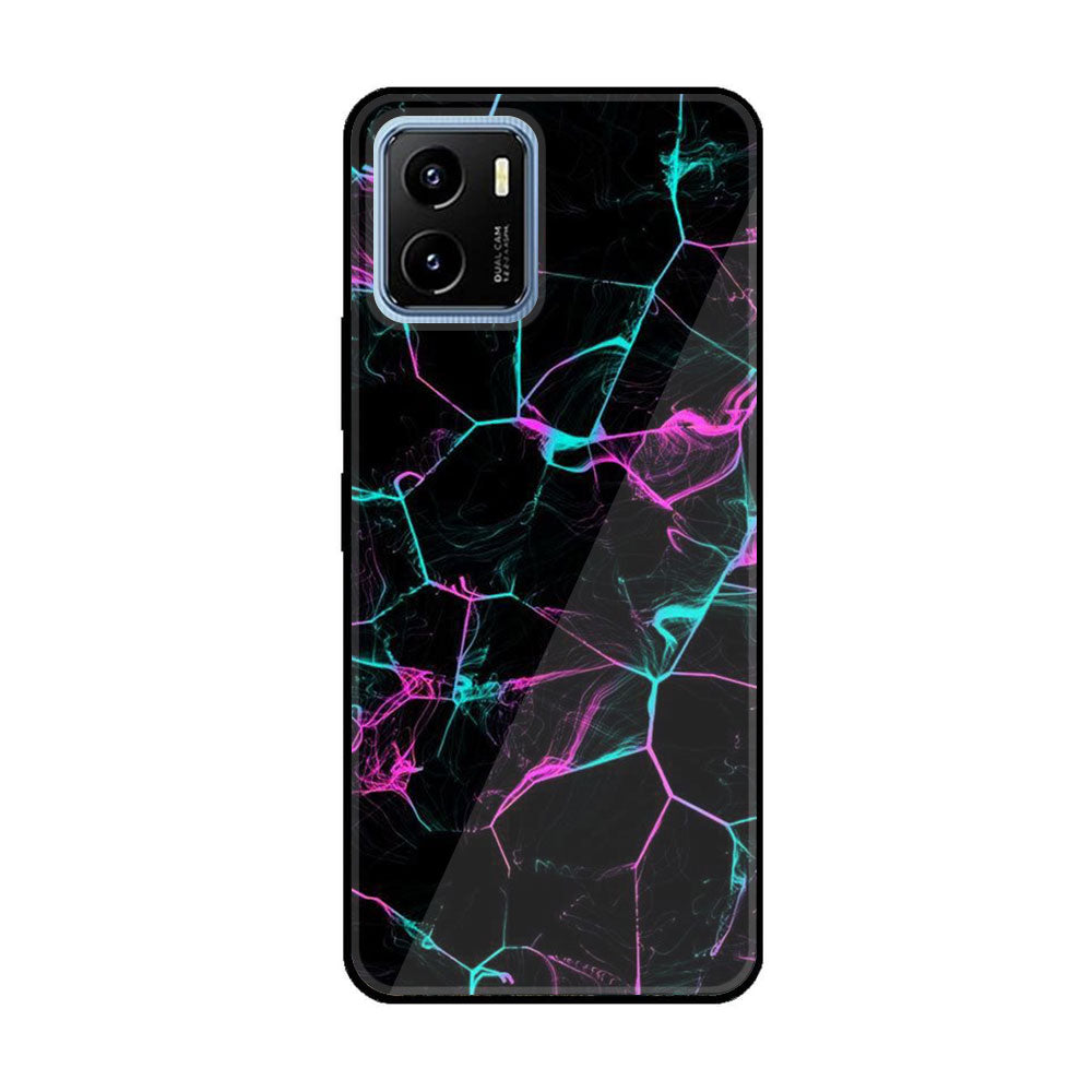 Vivo Y15a Black Marble Series Premium Printed Glass soft Bumper shock Proof Case