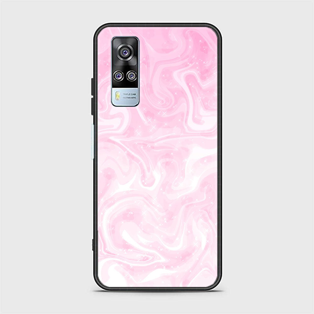 Vivo Y53s 4G Pink Marble Series  Premium Printed Glass soft Bumper shock Proof Case