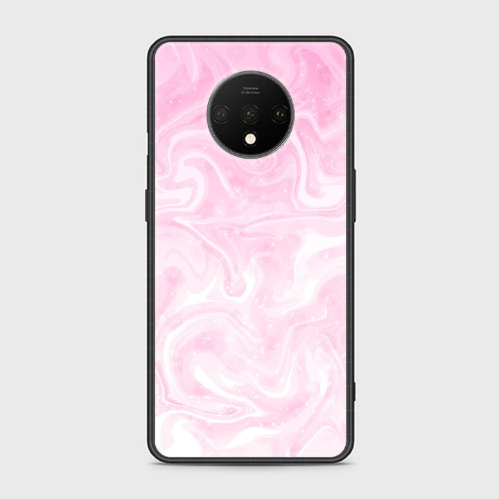 OnePlus 7T- Pink  Marble Design 9 - Premium Metal Printed soft Bumper Shock Proof Case CS-9676
