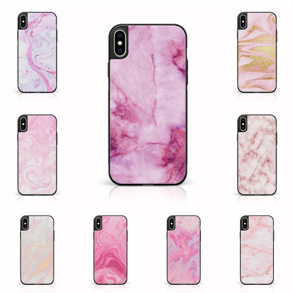 iPhone Xs Max - Pink Marble Series - Premium Printed Glass soft Bumper shock Proof Case