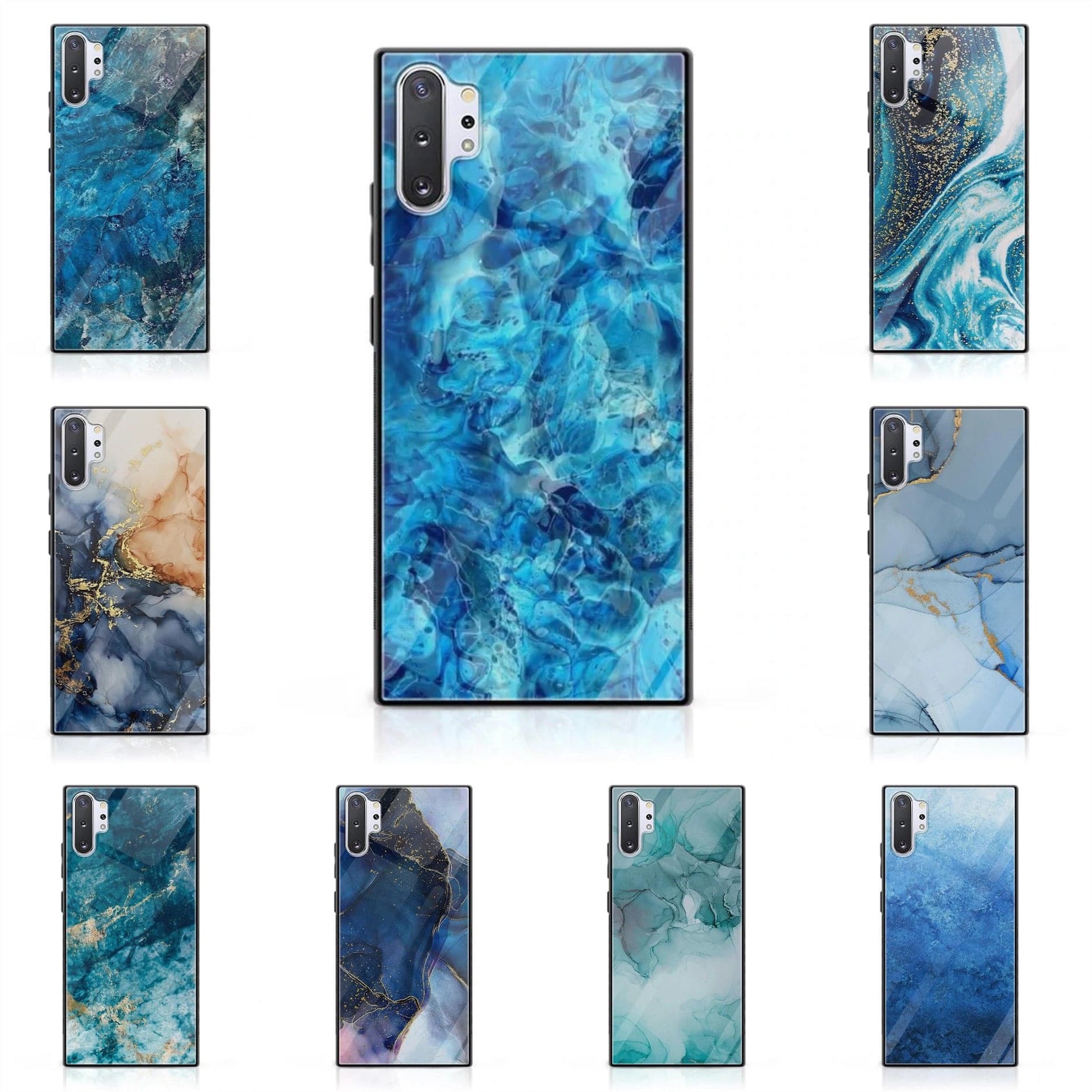 Galaxy Note 10 Pro/Plus - Blue Marble Series - Premium Printed Glass soft Bumper shock Proof Case