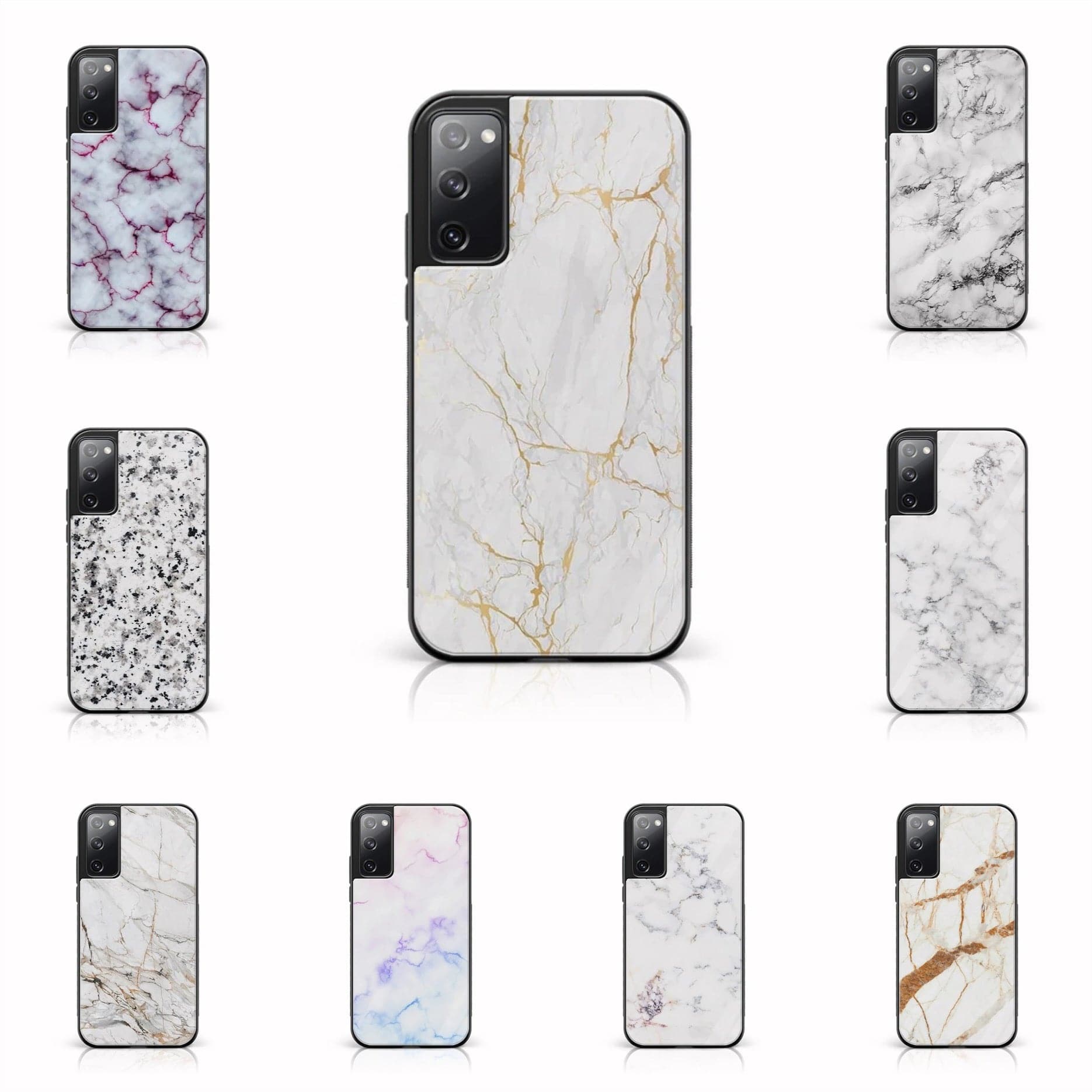 Galaxy S20 FE - White Marble Series - Premium Printed Glass soft Bumper shock Proof Case