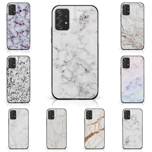 Galaxy A72 - White Marble Series - Premium Printed Glass soft Bumper shock Proof Case