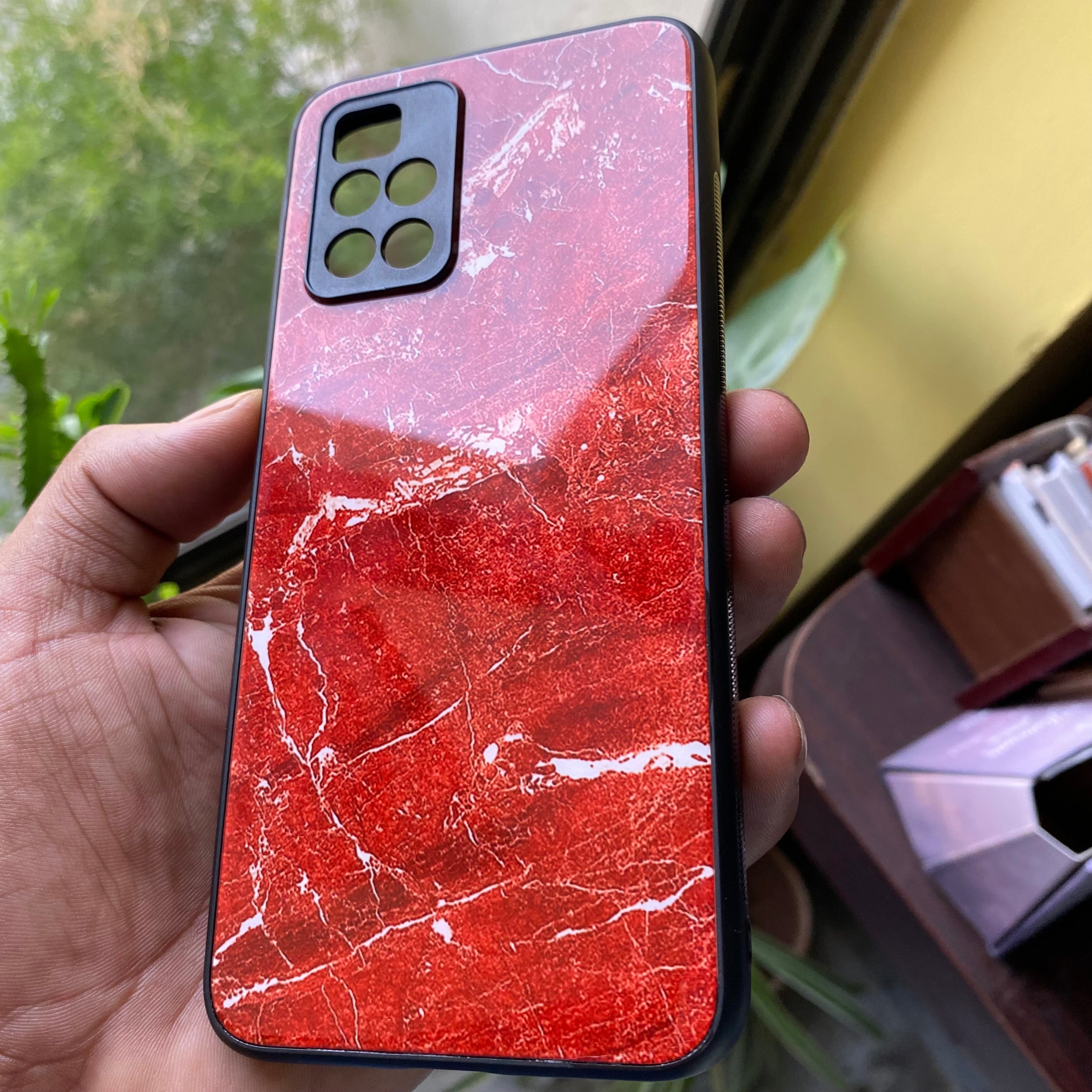Redmi 10 4G/ Redmi 10 Prime  - Red Marble Design -  Premium Printed Glass soft Bumper shock Proof Case CS-20989