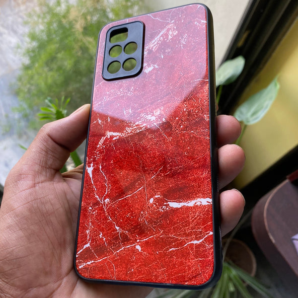 Redmi 10 4G/ Redmi 10 Prime  - Red Marble Design -  Premium Printed Glass soft Bumper shock Proof Case CS-20989