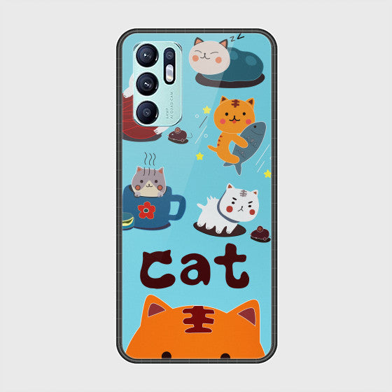 Oppo Reno 6 Cute Lazy Cats Customized Glass Case