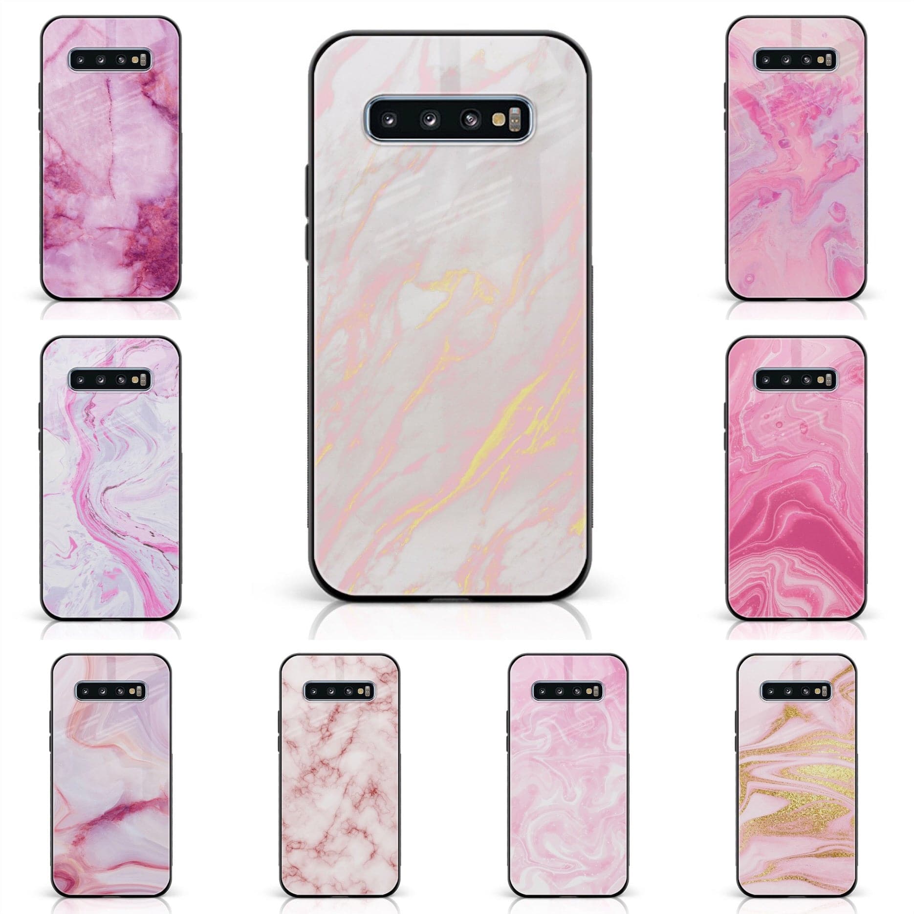 Galaxy S10 Plus - Pink Marble Series - Premium Printed Glass soft Bumper shock Proof Case