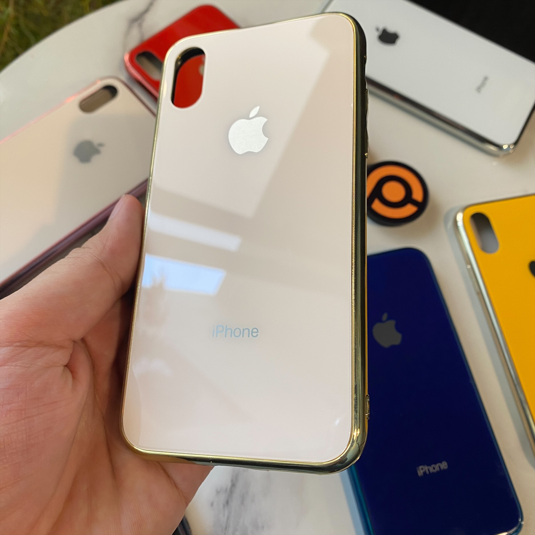 iPhone X/XS with Logo iPhone Premium Glass Back Tempered Glass Case