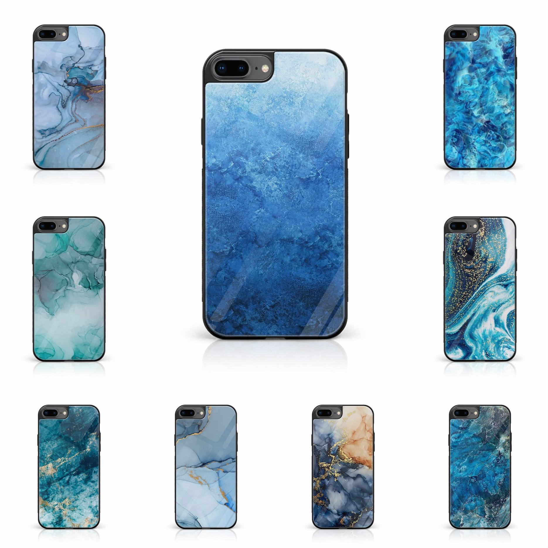 iPhone 7 Plus/ 8 Plus - Blue Marble Series - Premium Printed Glass soft Bumper shock Proof Case