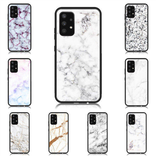Galaxy A32 - White Marble Series - Premium Printed Glass soft Bumper shock Proof Case