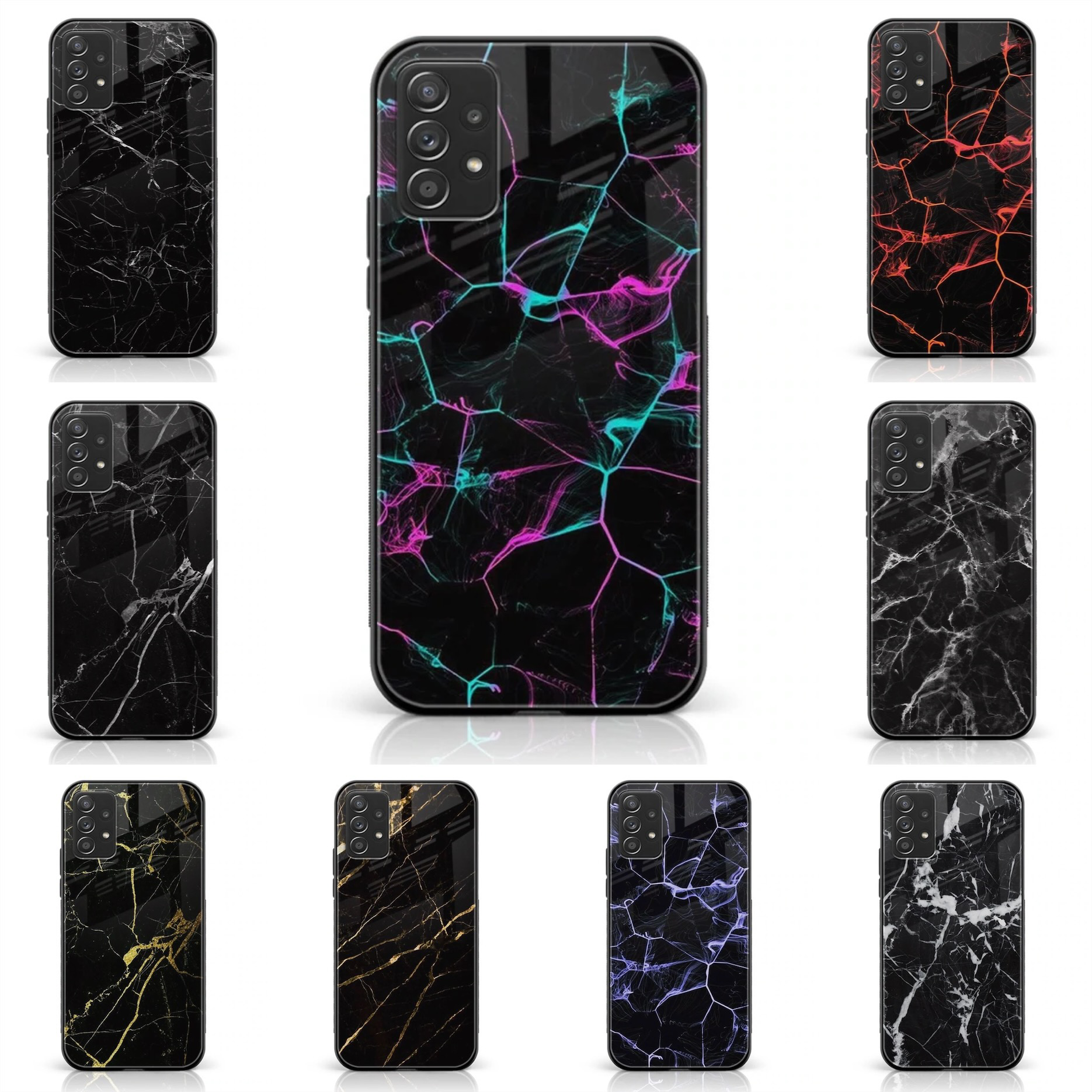 Galaxy A52 - Black Marble Series - Premium Printed Glass soft Bumper shock Proof Case