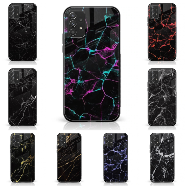 Galaxy A52s - Black Marble Series - Premium Printed Glass soft Bumper shock Proof Case