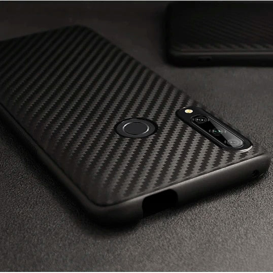 Ultra Thin Carbon Fiber Folding Stand Telefoon Case Voor Huawei Y9 Prime 2019 Luxe Silicone Bracket Cover