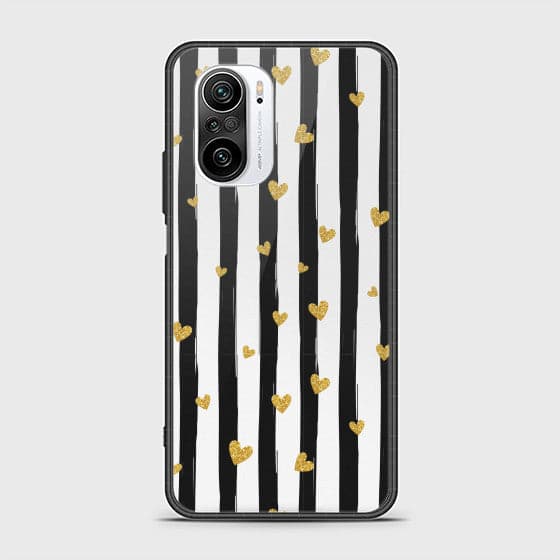 Xiaomi Redmi K40 Glitter Heart Stripes Glass Customized Case