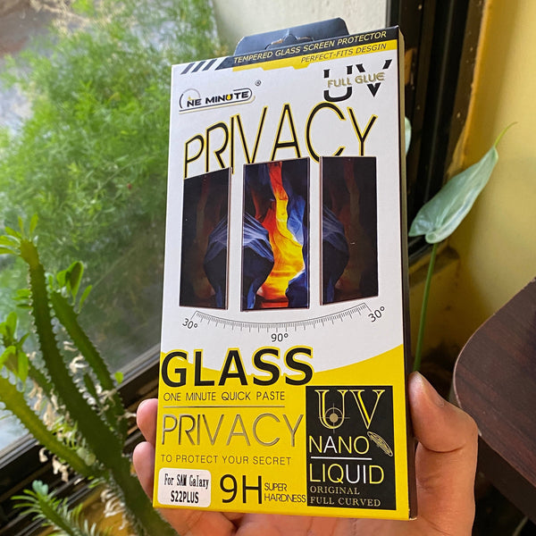 Galaxy S22 Plus One Minute Branded Anti Peep Privacy UV liquid glue Tempered Glass Screen Protector