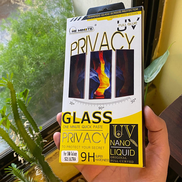 Galaxy S21 Ultra One Minute Branded Anti Peep Privacy UV liquid glue Tempered Glass Screen Protector