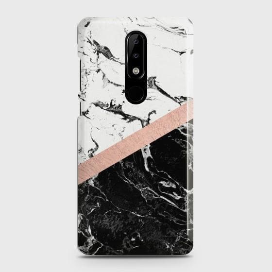 Nokia 3.1 Plus Black & White Marble With Chic RoseGold Case