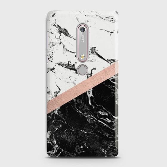 Nokia 6.1 Black & White Marble With Chic RoseGold Case
