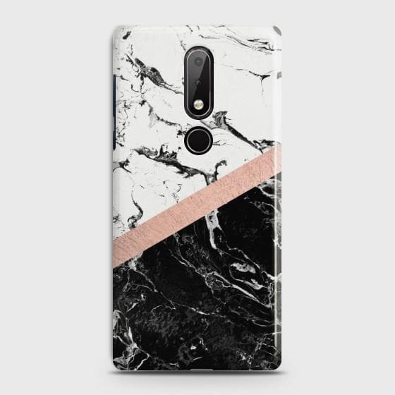 Nokia 7.1 Black & White Marble With Chic RoseGold Case