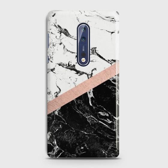 Nokia 8 Black & White Marble With Chic RoseGold Case