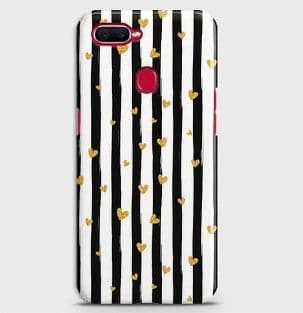 REALME 2 Pro Trendy Black & White Strips With Golden Hearts Hard Case