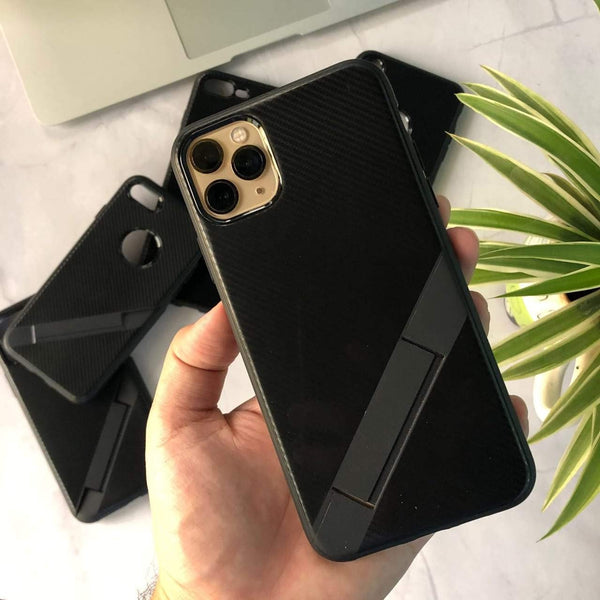 Ultra Thin Carbon Fiber Folding Stand Telefoon Case Voor Luxe Silicone Bracket Cover For iPhone Series