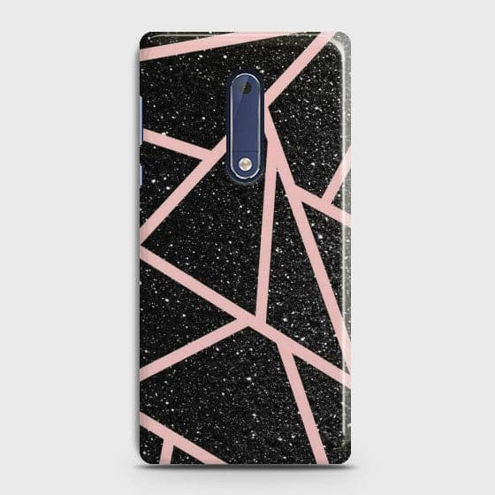 NOKIA 5 Black Sparkle Glitter With RoseGold Lines case