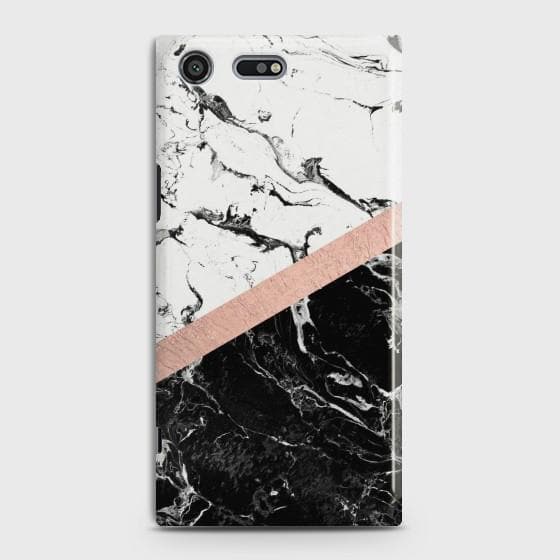 SONY XPERIA XZ PREMIUM Black & White Marble With Chic RoseGold  Case