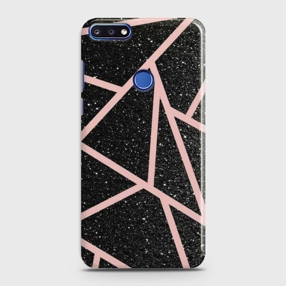HUAWEI HONOR 7C Black Sparkle Glitter With RoseGold Lines Case