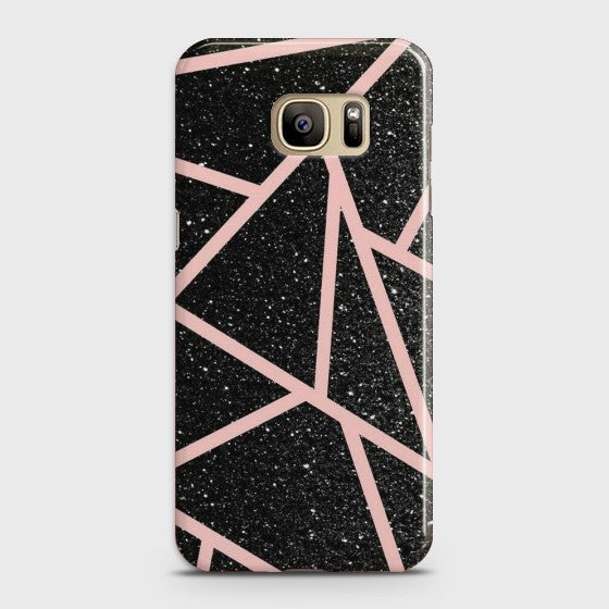 SAMSUNG GALAXY S7 EDGE Black Sparkle Glitter With RoseGold Lines Case