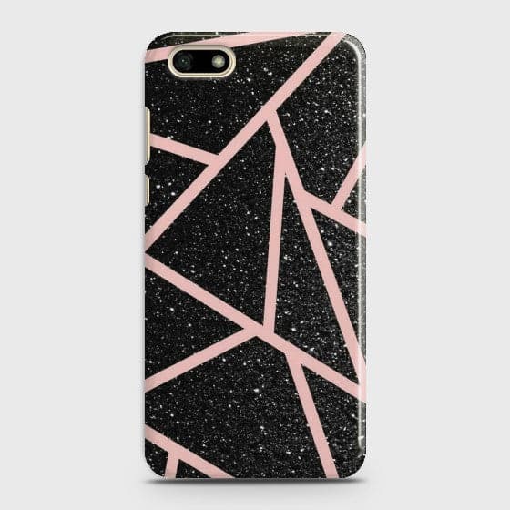 HUAWEI HONOR 7S Black Sparkle Glitter With RoseGold Lines Case