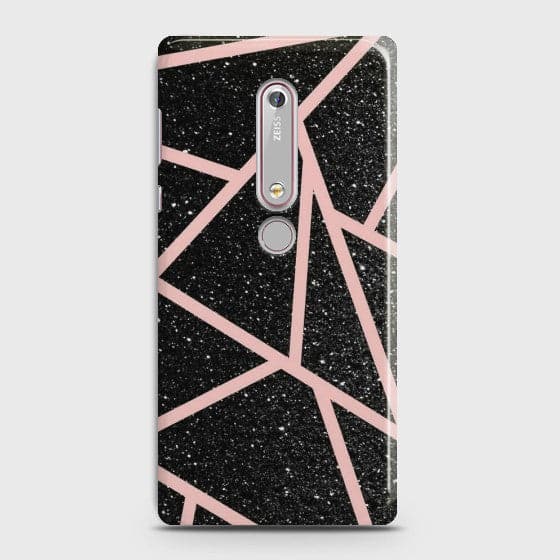 NOKIA 6.1 Black Sparkle Glitter With RoseGold Lines Case