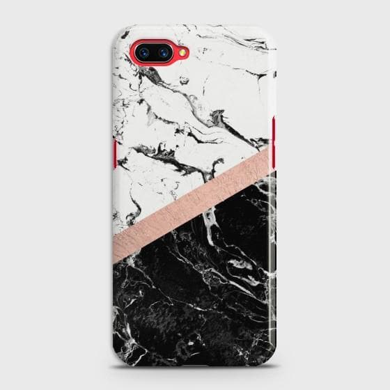 OPPO A5 Black & White Marble With Chic RoseGold Case