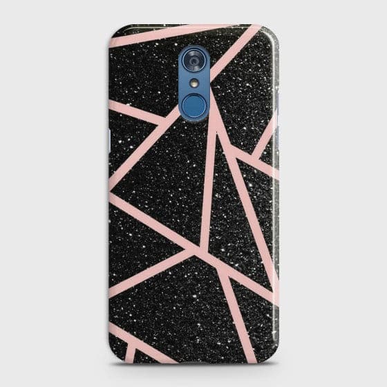 LG Q7 Black Sparkle Glitter With RoseGold Lines Case