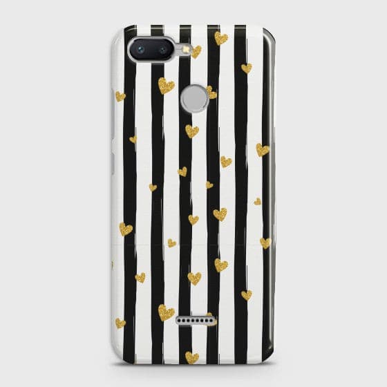 XIAOMI REDMI 6 Glitter Heart Stripes Premium Printed Glass soft Bumper shock Proof Case