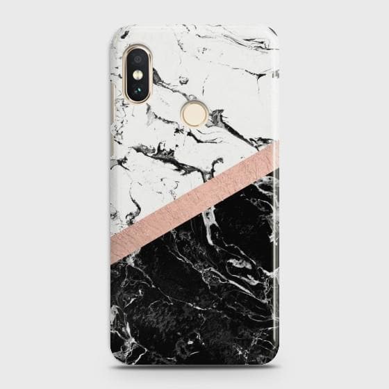 XIAOMI REDMI NOTE 6 PRO Black & White Marble With Chic RoseGold Case