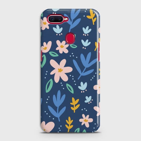 OPPO A7 Colorful Flowers Premium Printed Glass soft Bumper shock Proof Case   CS-29376