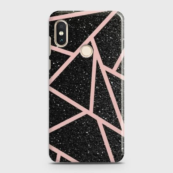 XIAOMI MI 8 Black Sparkle Glitter With RoseGold Lines Case