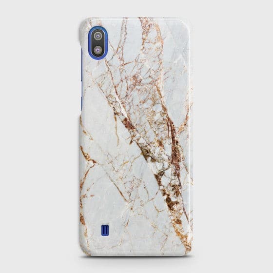 SAMSUNG GALAXY A10 White & Gold Marble Premium Printed Glass soft Bumper shock Proof Case CS-29470