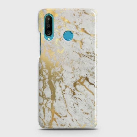 HUAWEI P30 LITE Gold Chrome Effect Print Premium Printed Glass soft Bumper shock Proof Case  CS-30448