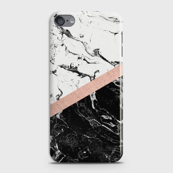 IPOD TOUCH 7 Black & White Marble Chic RoseGold Case