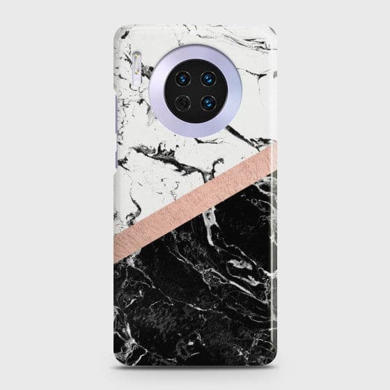 Huawei Mate 30 Black & White Marble With Chic RoseGold Case