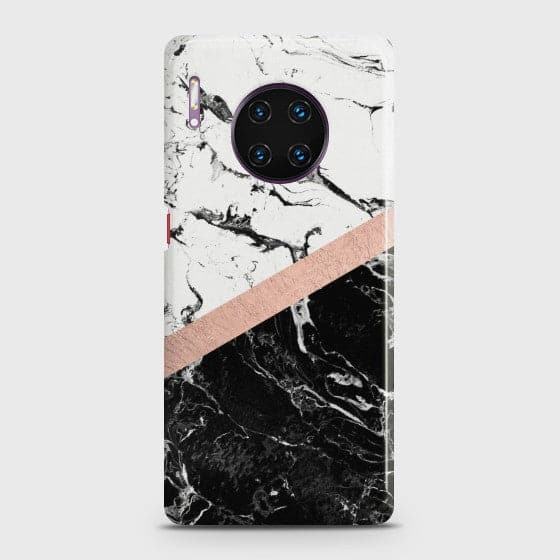 Huawei Mate 30 Pro Black & White Marble With Chic RoseGolde Case