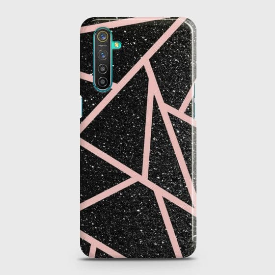 Realme 6 Black Sparkle Glitter With RoseGold Lines Case